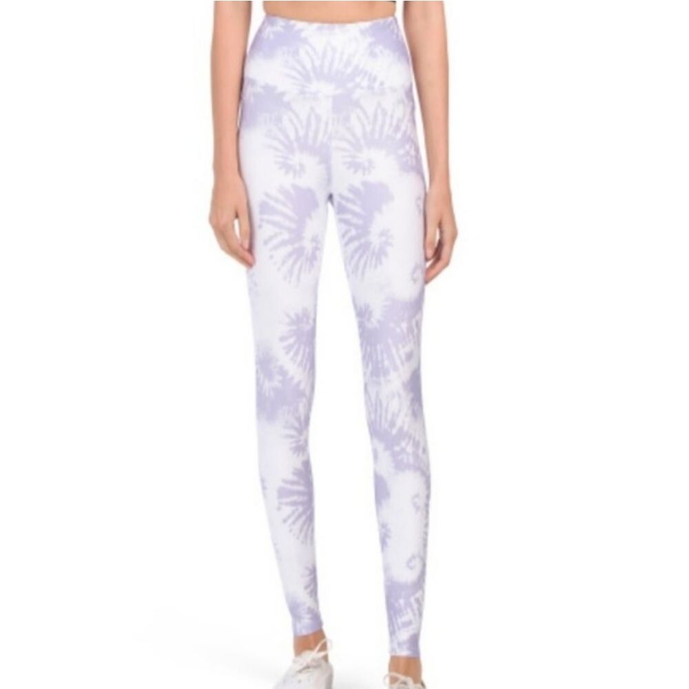 Kyodan Purple and White Tie Dye High Waist Crop Length Stretch Legging Medium